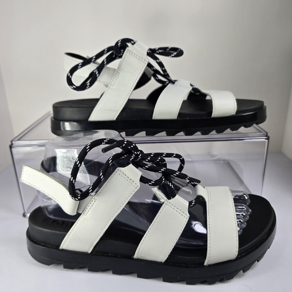 Sorel Hiking Sandals Womens White Black Roaming Leather Lace Up Gladiator Shoes - Picture 3 of 8